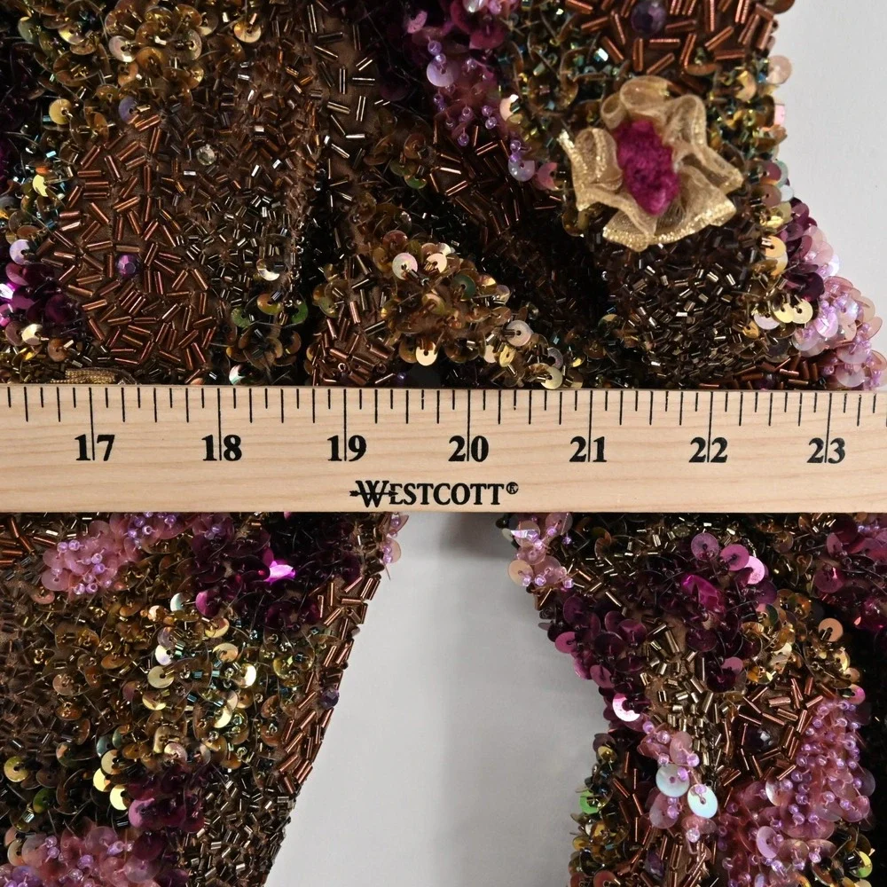 Victoria Royal Beaded Dress Womens 10 Silk Gown‎ Purple Taffeta Bow Vintage 60s